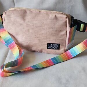 NWT Sassy Woof Fanny Pack belt bag / Walk The Dog Bag - Pink Multi-color Strap